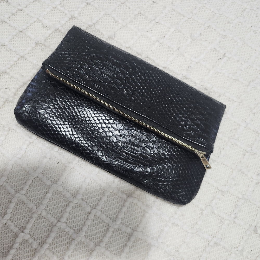 Black Faux Snakeskin Clutch